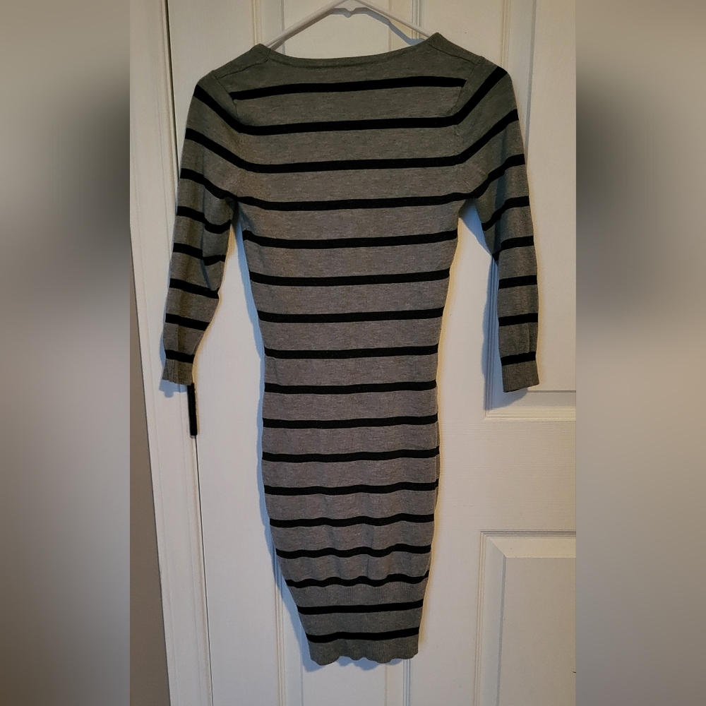 Black and Gray Bodycon Sweater Dress - Picture 2 of 4